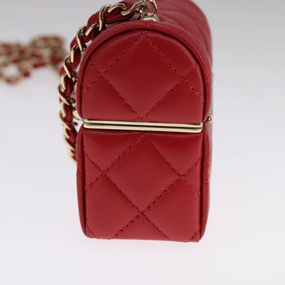 CHANEL Small Box Matelasse Chain Pouch Lamb Skin Red CC Auth - Picture 5 of 15